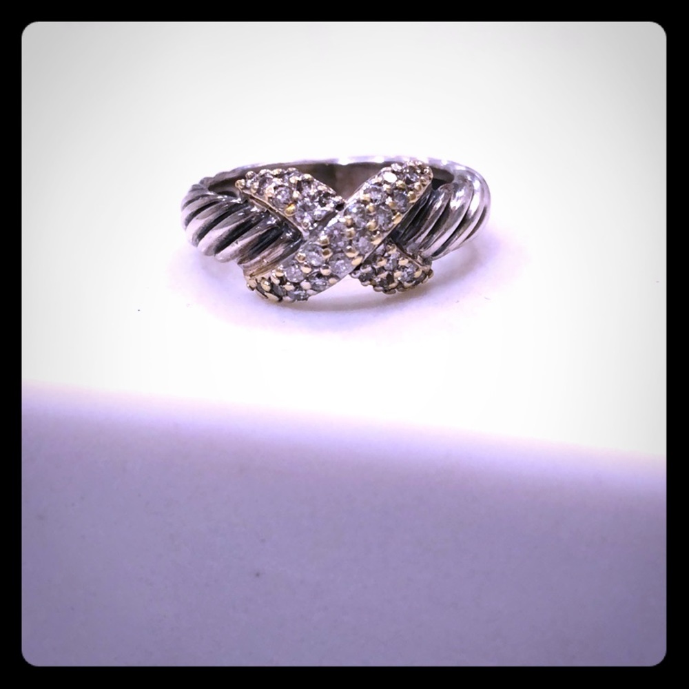David Yurman Pave Diamond X Ring Authentic